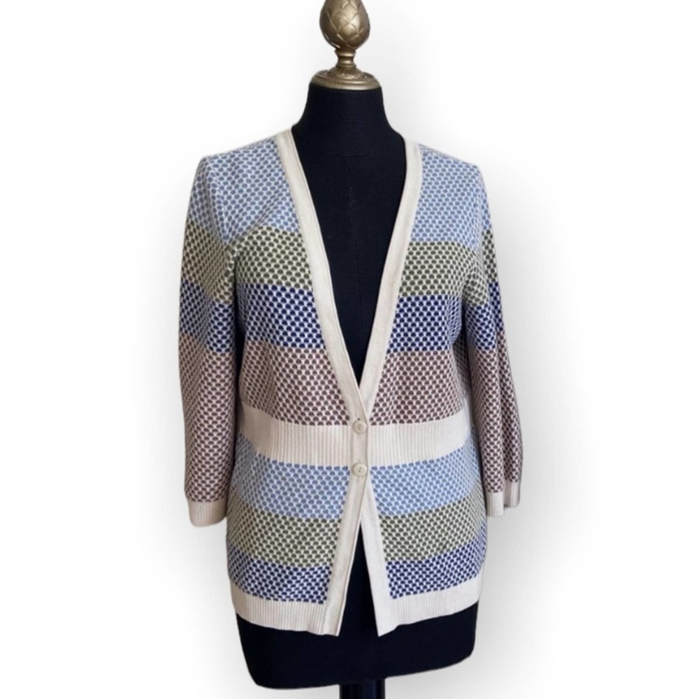 Christopher & Banks Sweater Cardigan Knit 3/4 Sleeve Cream Size Medium